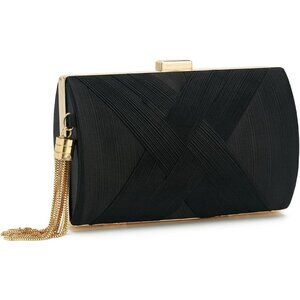 🆕Women Black Silk Clutch Bag Evening Handbag, Fringed Wedding Party Crossbody